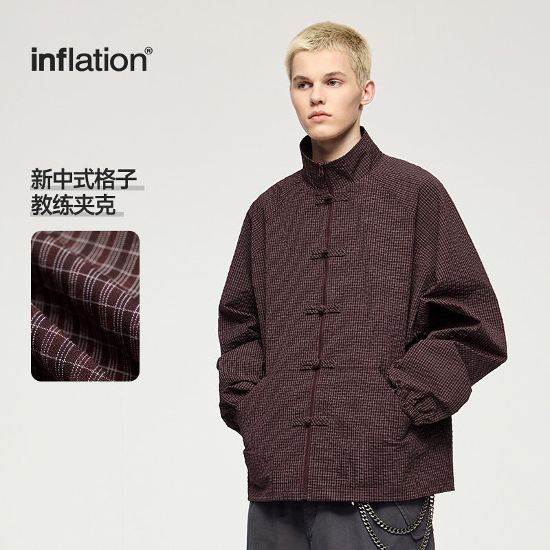 INF men's | new Chinese plaid coach jacket autumn and winter fashion brand standing collar plate le coat