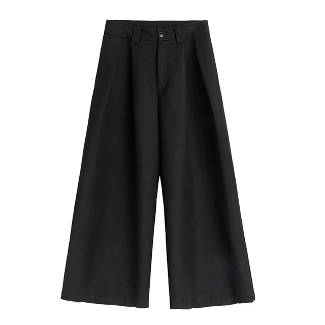 Mauroicardi Spring Autumn Oversized Long Black Flowy Baggy Wide Leg Pants for Mens Streetwear Loose Casual Soft Trousers 2024