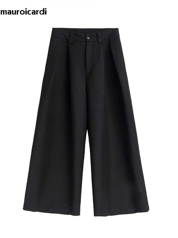 Mauroicardi Spring Autumn Oversized Long Black Flowy Baggy Wide Leg Pants for Mens Streetwear Loose Casual Soft Trousers 2024