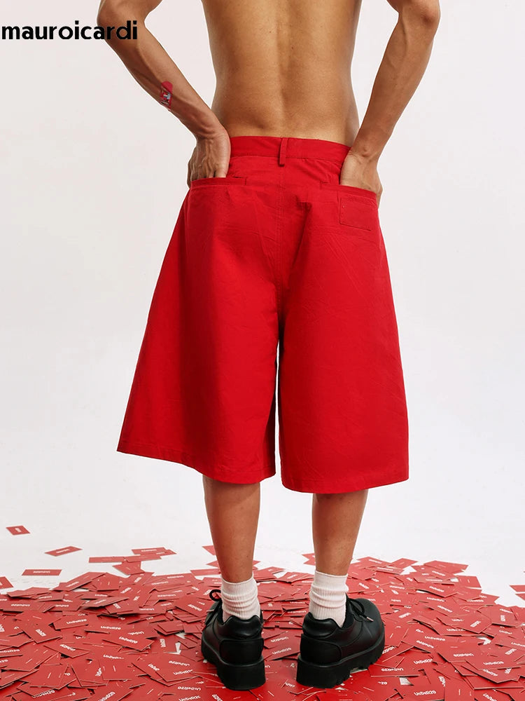 Mauroicardi Spring Summer Loose Casual Red Baggy Shorts for Men Mens Short Black Wide Leg Pants Clothes 2024 Cool Y2K Streetwear