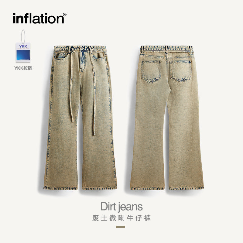 INF men's | waste soil wind wash old jeans spring summer street micro stretch wide-leg trousers men